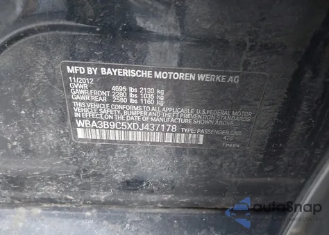 2013 BMW 335I xDrive из США, поврежденный, VIN WBA3B9C5XDJ437178